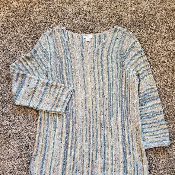 j jill L cotton blend sweater abstract line green fall. - Picture 4 of 13